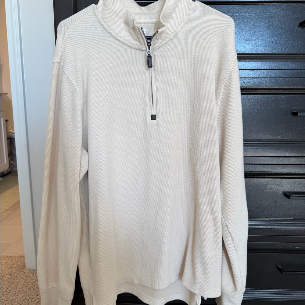 American Eagle Outfitters Men's Beige Zip-Up Sweater
